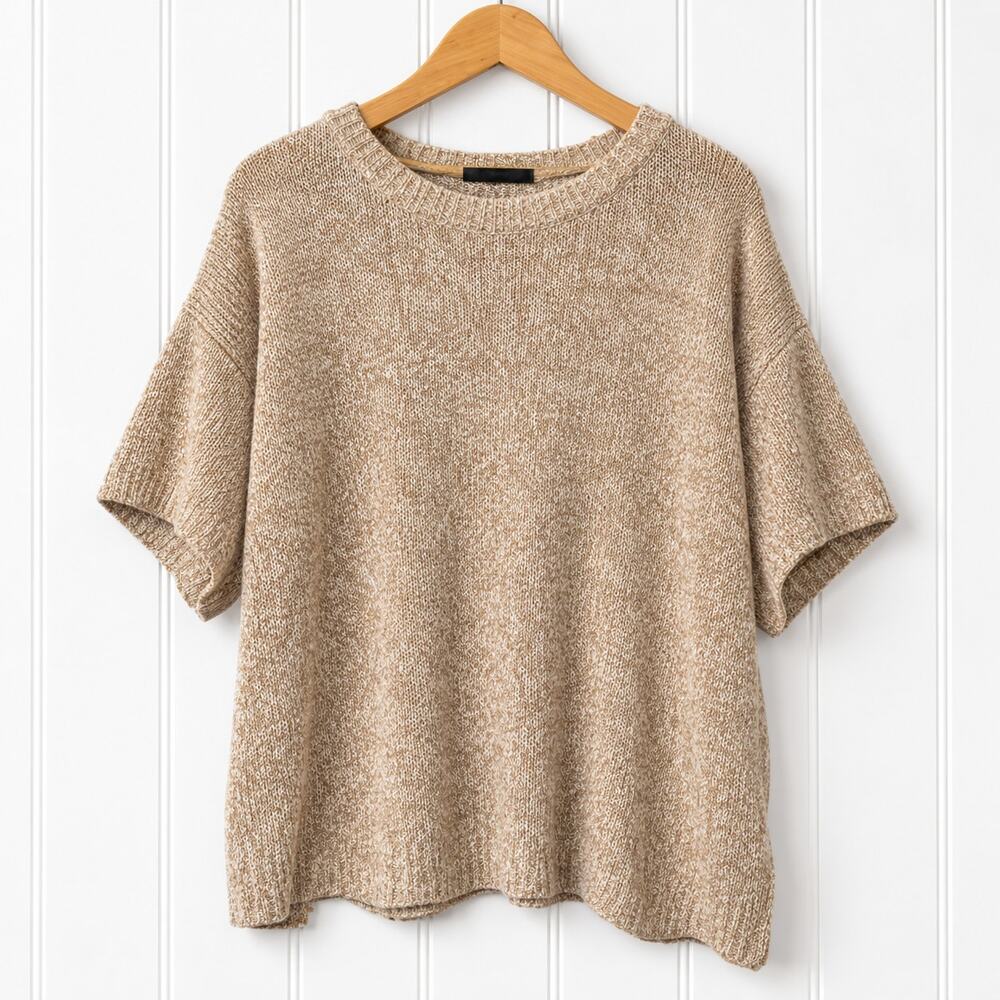 Eileen Fisher Knit Top Womens XL Beige Cream Marled Short Sleeve Relaxed